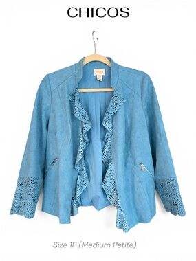 Chico's Faux Suede Blue Jacket